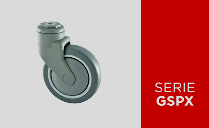 Gray rubber wheels on polypropylene center and polyamide support